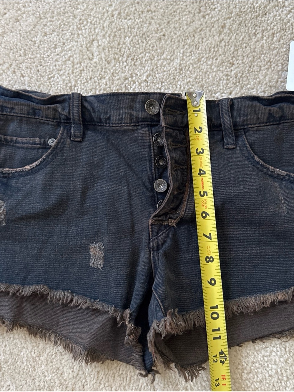 Free People Black Distressed Button-Front Denim Shorts